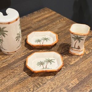 Vintage spring made Tropical Palm Tree bathroom set off white and Brown